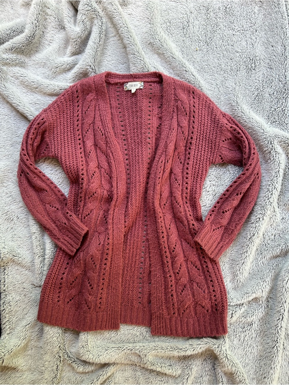Cozy Open-Front Cable Knit Cardigan - pink